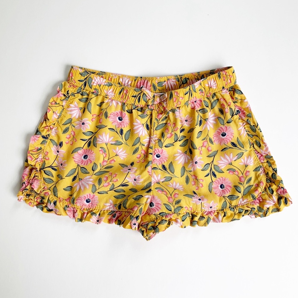 Mustard Yellow Floral Shorts w/ Ruffle Trim 2T